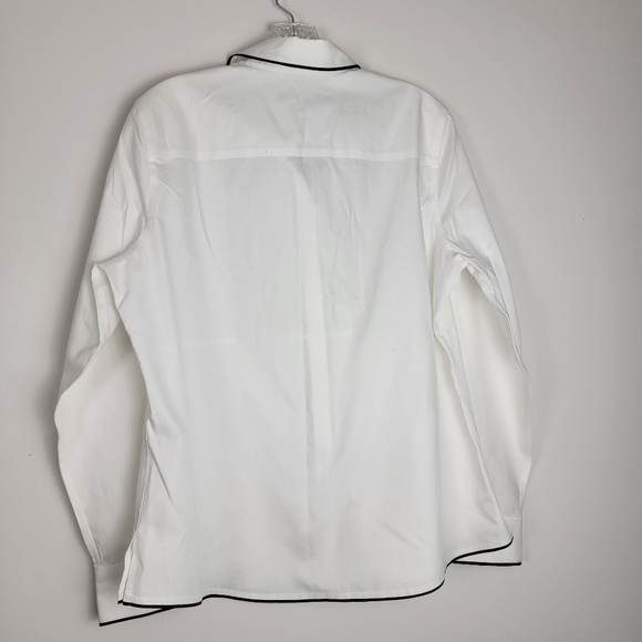 Foxcroft White Blouse Black Accents Crisp Cotton Shirt 10 Wrinkle Free Office - Picture 8 of 8